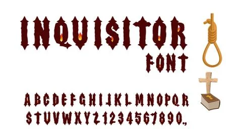 Inquisitor font. Ancient Gothic font. Font for Holy Inquisition. Medieval alp Illustrazione stock