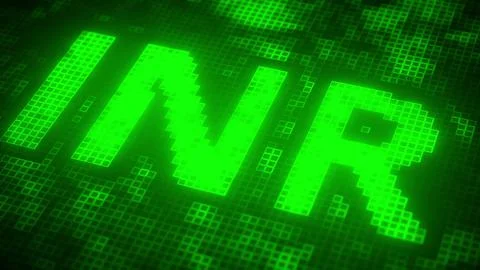 INR text made of pixels on the screen, 3D rendering Ilustração Stock