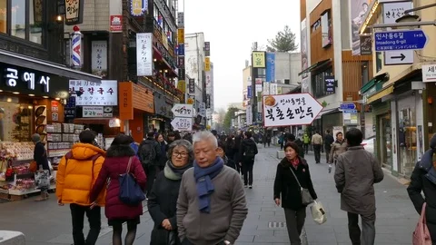Insadong Area With People Shopping In Seoul South Korea Asia Stock Footage