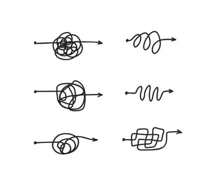 Insane messy line set, complicated clew way on white background. Stock Illustration