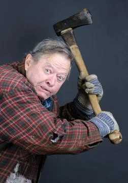 Insane old man with axe Stock Photos