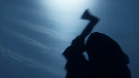 Insane serial killer murdering victim with axe, terrible nightmare, slow motion Video stock 72539942