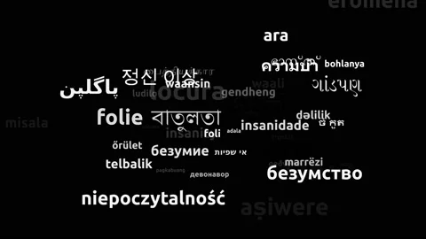 Insanity Translated in 53 Worldwide Languages Endless Looping 3d Zooming Word Video stock 145223467