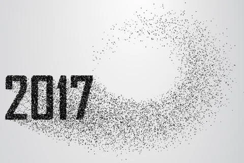 The inscription 2017 of the particles. 2017 consists of small circles. Stock Illustration