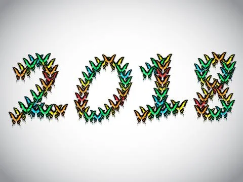 Inscription 2018 consisting of multi-colored butterflies Stock Illustration
