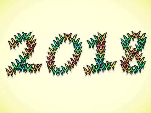 Inscription 2018 consisting of multi-colored butterflies Stock Illustration