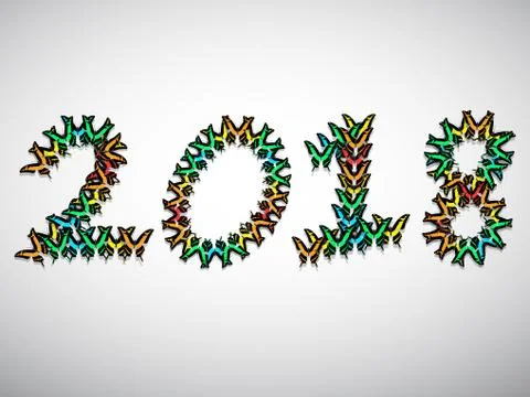 Inscription 2018 consisting of multi-colored butterflies Stock Illustration