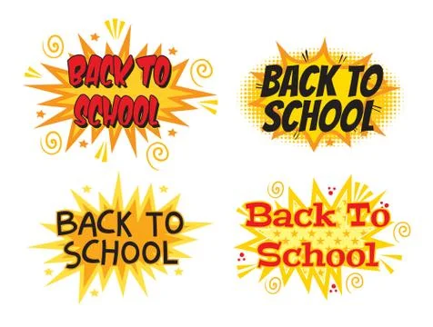 Inscription Back to school. Explosion with comic style. Set Stock Illustration