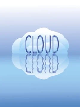 The inscription cloud on the background of clouds that are reflected in the.. Stock Illustration