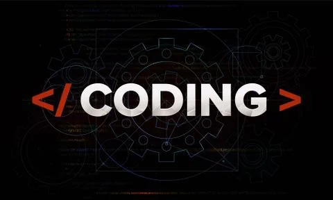 Inscription coding on a dark abstract background. Stock Illustration