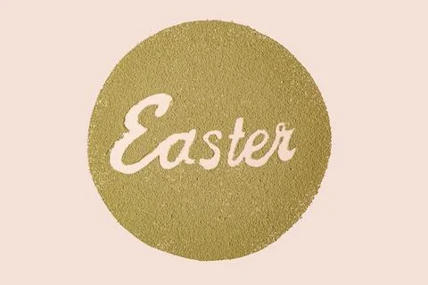 The inscription Easter in a round frame from matcha tea. Spring celebration Stock Photos
