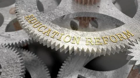 The inscription EDUCATION REFORM on the gear of the clock mechanism Stock Illustration