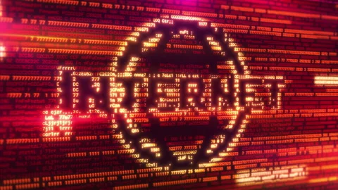Inscription Internet displayed through program code on a red computer screen Video stock 310584119
