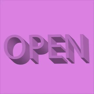 The inscription OPEN on a gray background. Vector, volumetric letters Stock Illustration