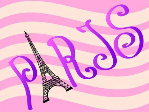 The inscription Paris with the Eiffel Tower instead of the letter on a pink s Illustrazione stock