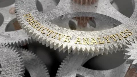 The inscription PREDICTIVE ANALYTICS on the gear of the clock mechanism イラスト素材