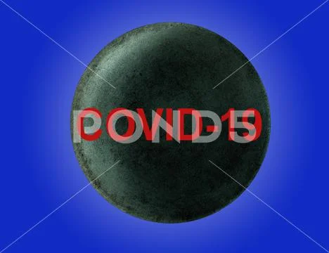 The inscription in red COVID-19 over the planet Uranus on a blue background. Stock Illustration