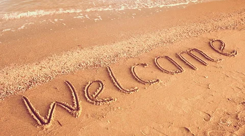 Inscription on sand, the beach. Stock Footage
