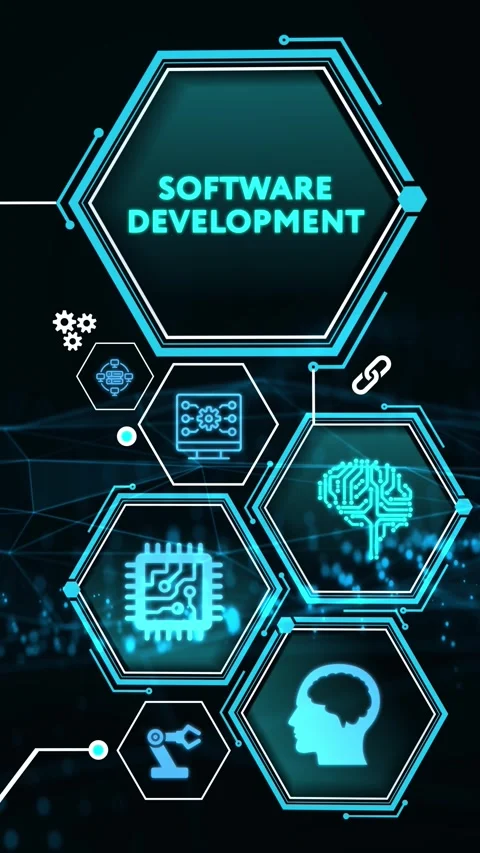 Inscription Software Development on the virtual display. Business, modern t.. Stock Footage 280963933