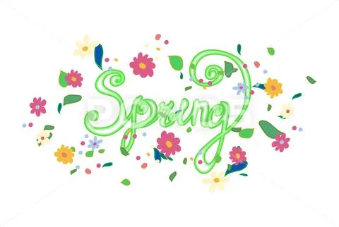 Inscription Spring with different flowers Stock Illustration