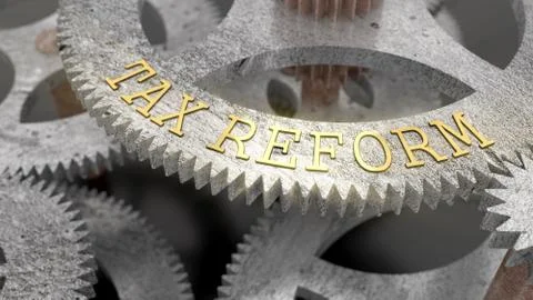 The inscription TAX REFORM on the gear of the clock mechanism Stock Illustration