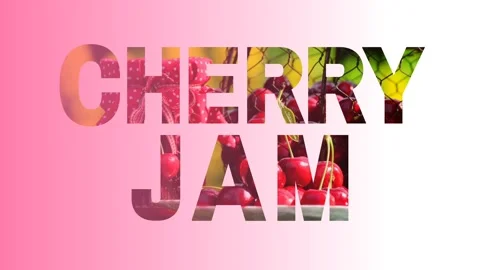 Inscription (text) "CHERRY JAM" made of photo of cherry and jam, 4k 2d animation Stock Footage 245640149