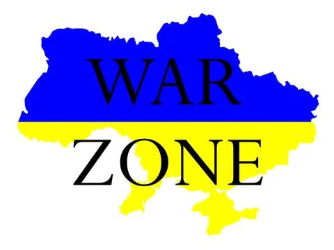 The inscription War Zone on the background of the map of Ukraine. No war. Stock Illustration