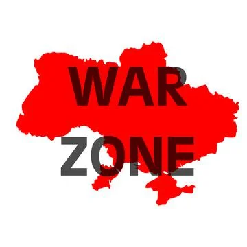 The inscription War Zone on the background of the map of Ukraine. No war. Stock Illustration