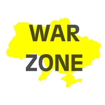 The inscription War Zone on the background of the map of Ukraine. No war. Stock-Illustration