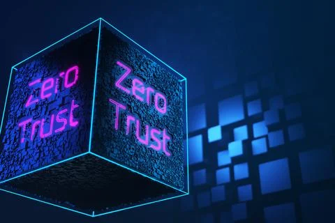 The inscription zero trust on a technology cube. Network connection concept o Stock Illustration