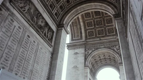 Inscriptions inside the Arc de Triomphe, Famous Monument in Paris, France. Stock Footage 99318435