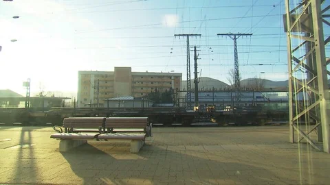 Insde a train slowly leaving the station Stock Footage 71297339