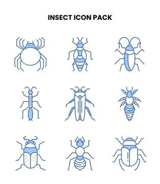 Insect Blue Color Bundle Icons Pack Stock Illustration