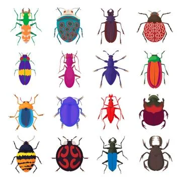 Insect bug icons set, cartoon style Stock Illustration
