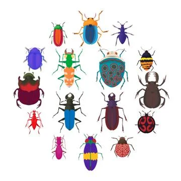Insect bug icons set, cartoon style Stock Illustration