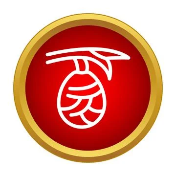 Insect chrysalis on a branch in a round red and gold icon Stock Illustration