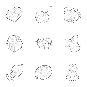 Insect control icons set, outline style Stock Illustration