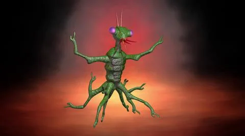 Insect ET , insectoid alien in interdiemsnional portal. 3d render illustration Stock Illustration