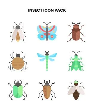 Insect Flat Collection Icons Pack Stock Illustration