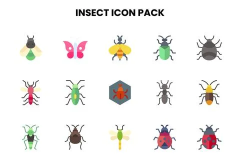 Insect Flat Design Icons Pack Illustrazione stock