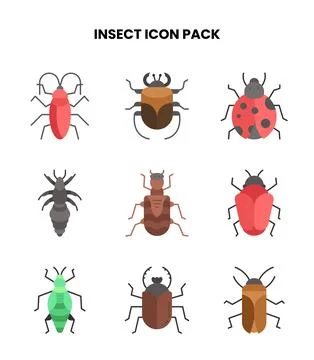 Insect Flat Set Icons Pack Stock Illustration