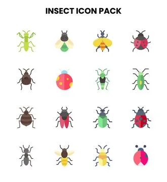 Insect Flat Set Icons Pack Stock Illustration