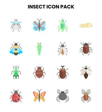 Insect Flat Vector Icons Pack Stock Illustration