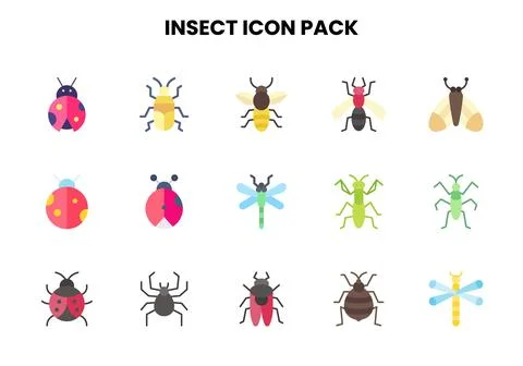 Insect Flat Vector Icons Pack Stock Illustration