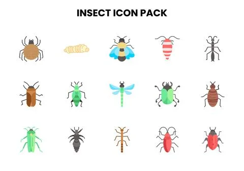 Insect Flat Vector Icons Pack Stock Illustration