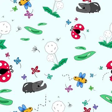 Insect in the flower garden seamless pattern, cute animal cartoon collection Stock Illustration