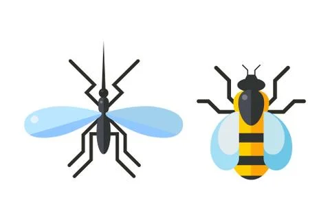 Insect fly and bee icon flat isolated on white background Stock Illustration