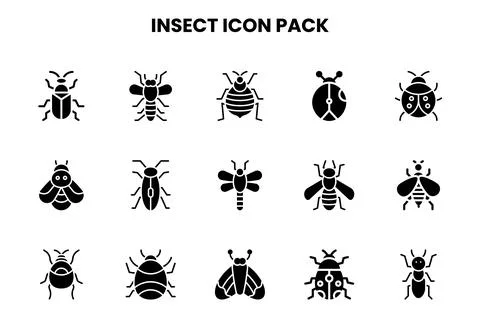 Insect Glyph Bundle Icons Pack Stock Illustration