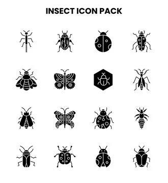 Insect Glyph Bundle Icons Pack Stock Illustration