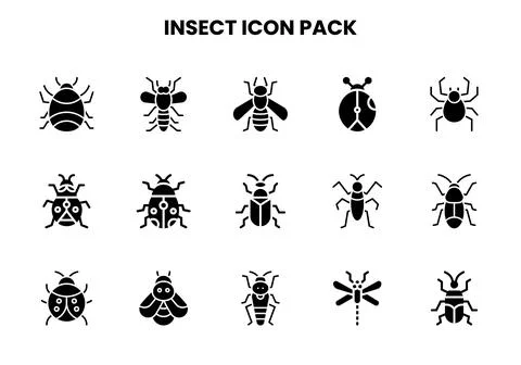Insect Glyph Design Icons Pack Stock Illustration